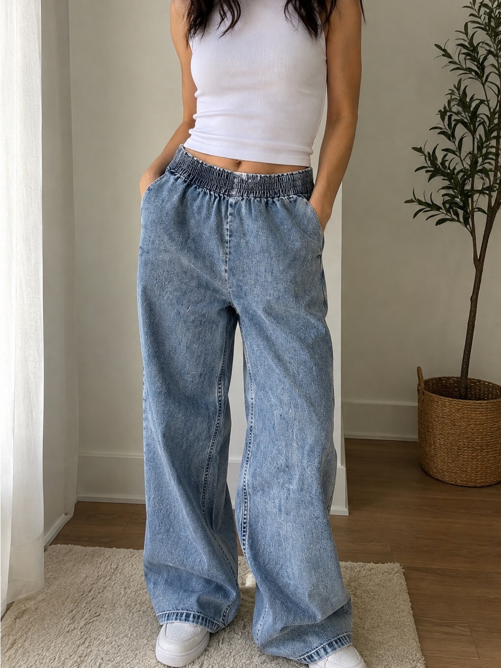 Twik by Simons Organic Cotton Acid Wash Wide Leg Jeans XS womens